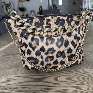 Steve Madden Bvital-L Leopard Print Quilted Crossbody Bag Gold Chain Handle